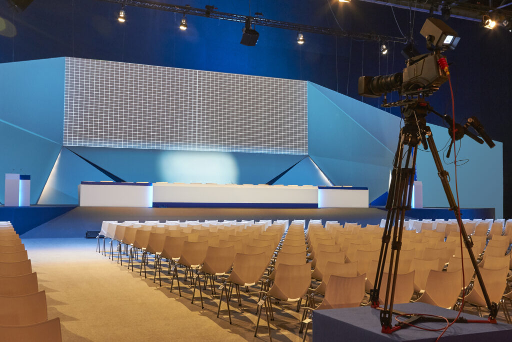 Conference hall. Convention center with podium. Professional mee